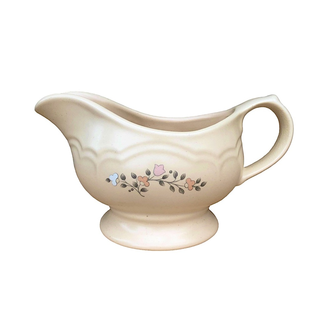 Pfaltzgraff Made Usa  No 436 Vintage Pattern Floral Tan Ivory Gravy Boat Server